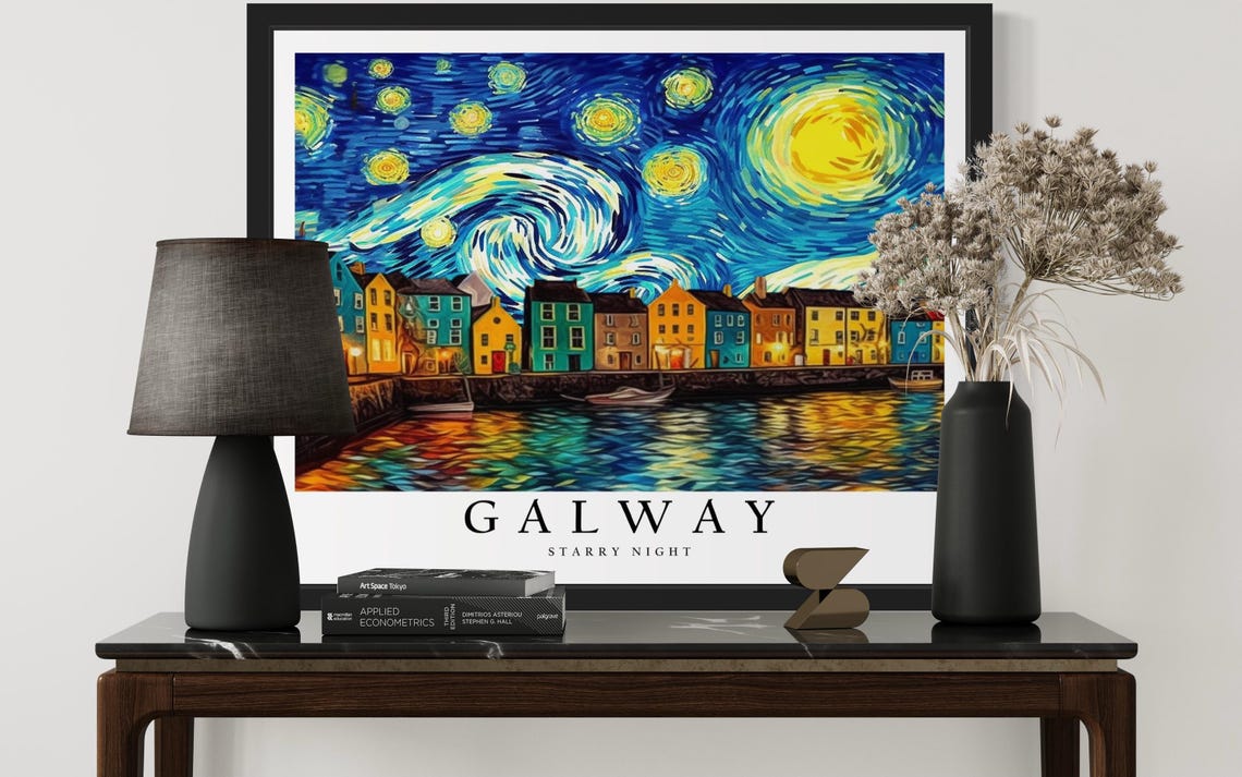 Galway Ireland Colorful Harbor Starry Night Waterfront Poster - Image 3