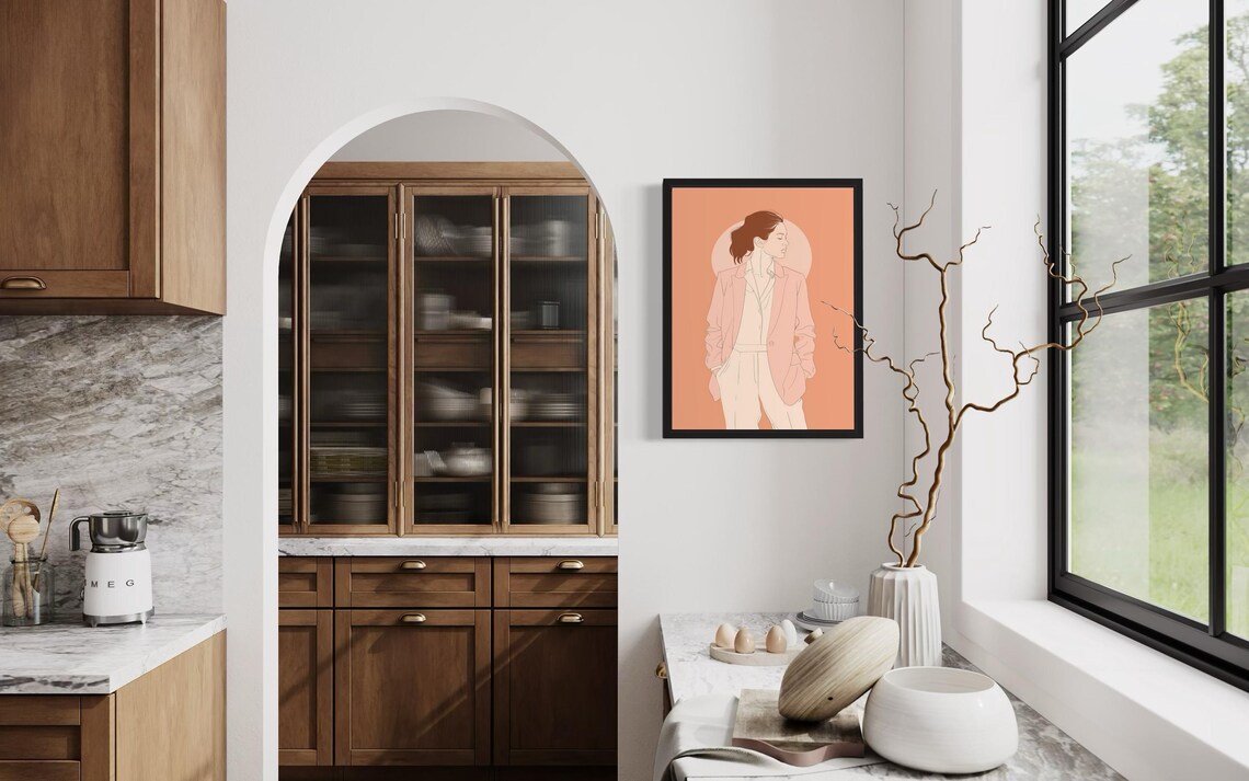 Modern Woman Blush Pink Suit Elegant Boho Feminine Art Poster - Image 3