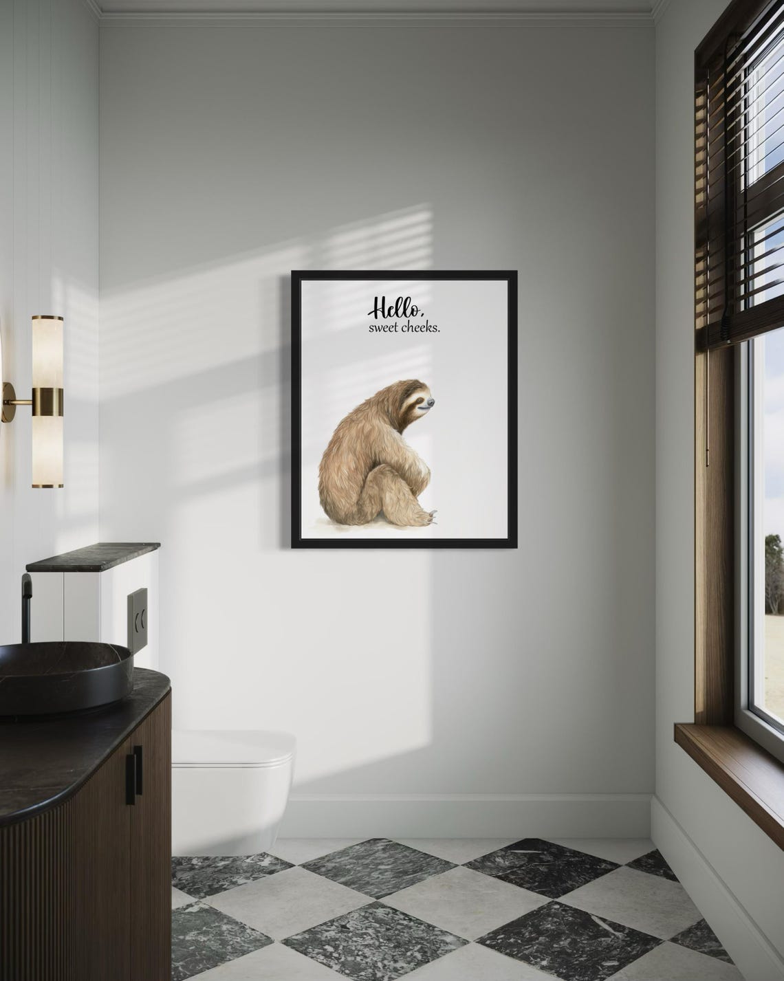 Adorable Smiling Sloth Hello Sweet Cheeks Funny Bathroom Poster - Image 4