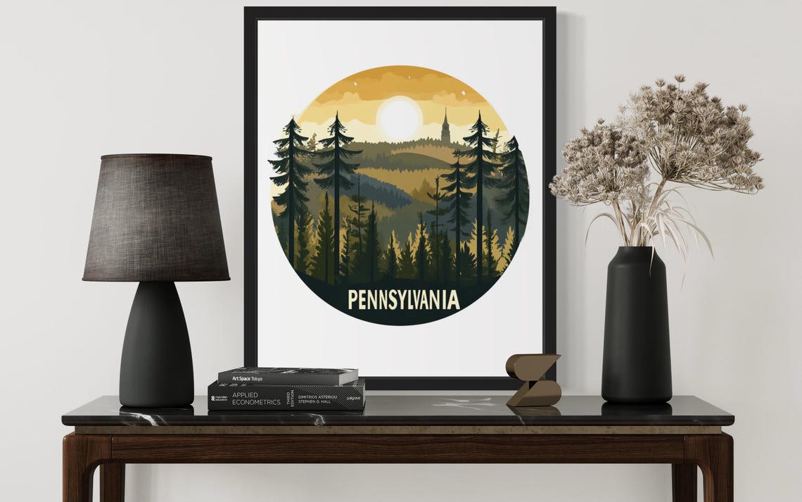 Pennsylvania Golden Sunset Pines Over Rolling Forest Hills Poster - Image 3