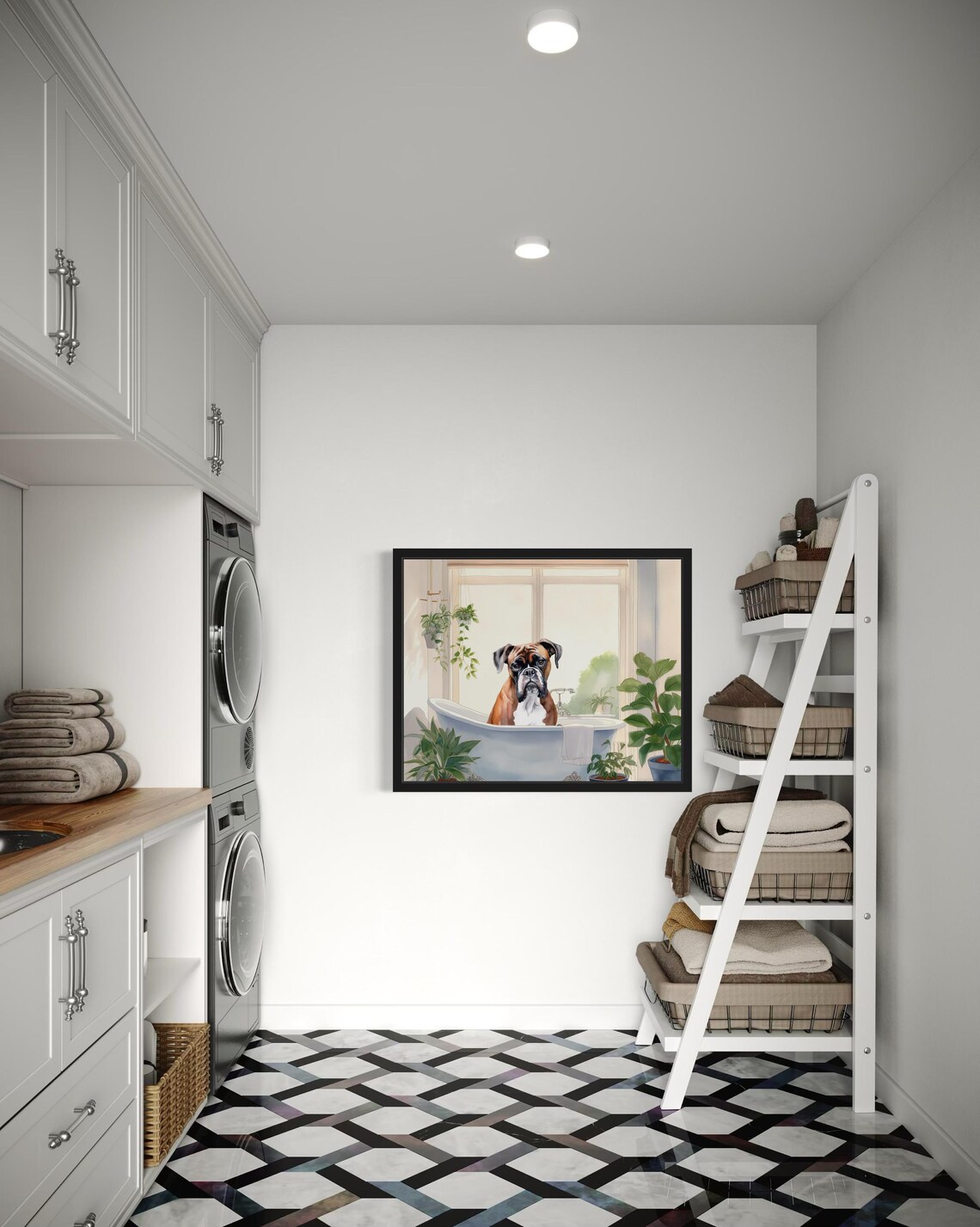 Boxer Dog In Vintage Bathtub Sunlit Window Bathroom Art Poster - Image 2