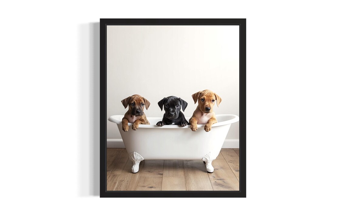 Three Plott Hound Puppies in White Bathtub Adorable Bathroom Poster