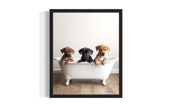 Three Plott Hound Puppies in White Bathtub Adorable Bathroom Poster
