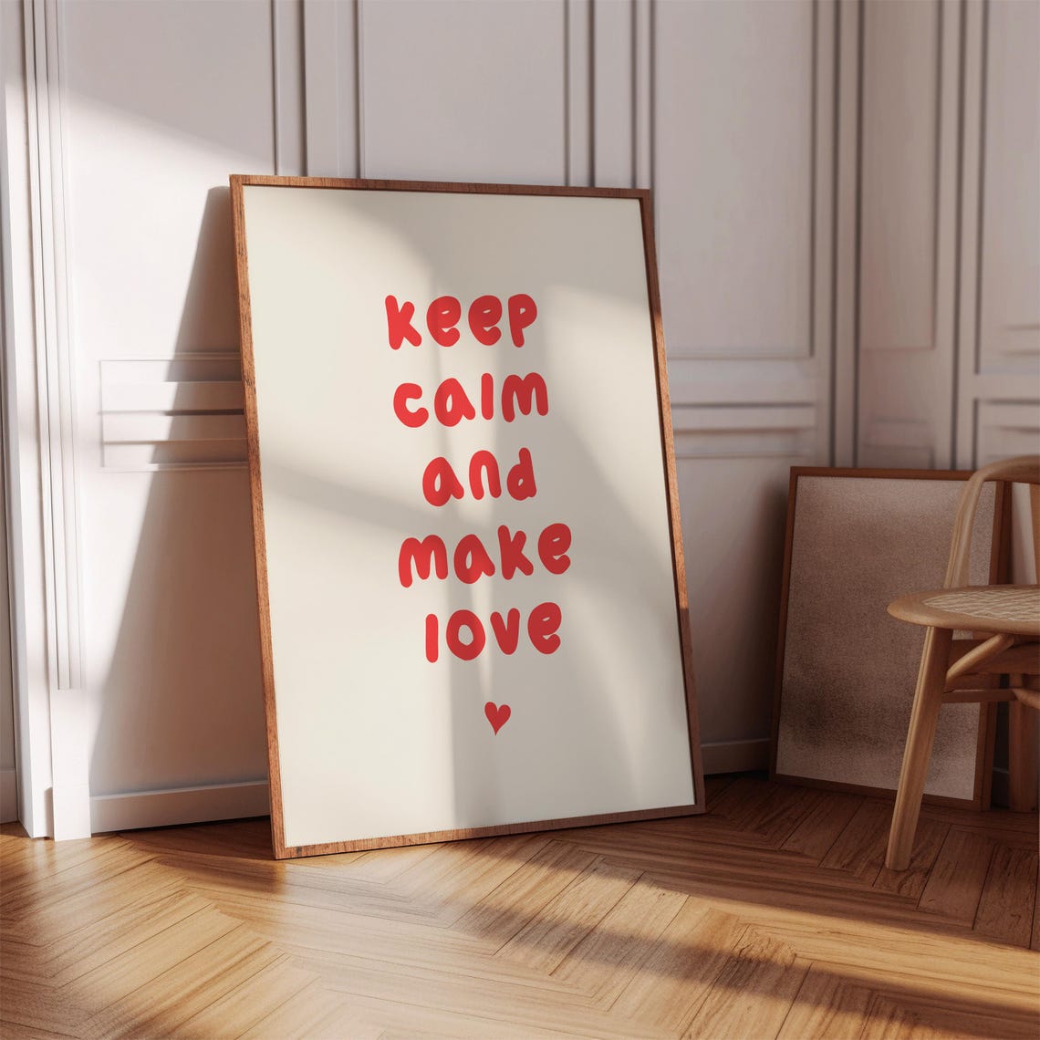 Keep Calm and Make Love Red Handwritten Quote Decor Wall Poster