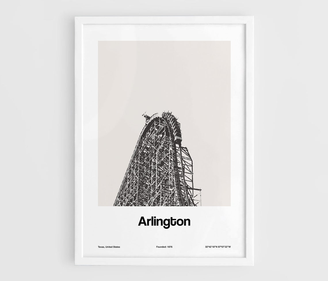 Arlington Texas Amusement Park Poster, Black White