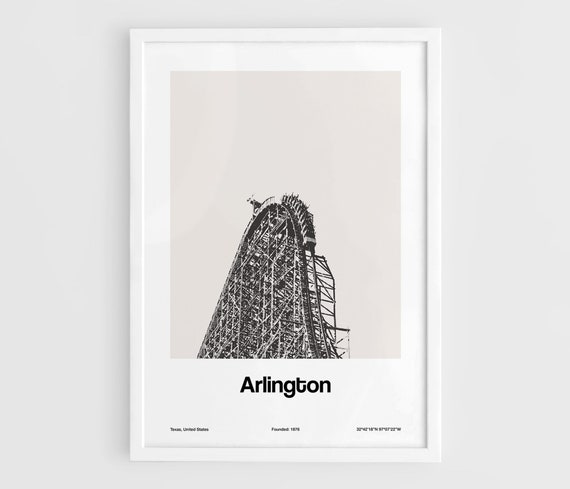 Arlington Texas Amusement Park Poster, Black White