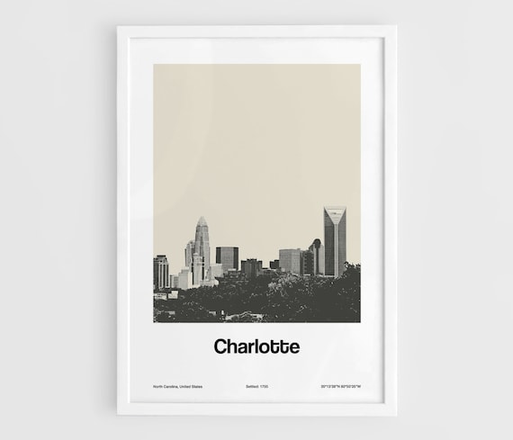 Charlotte NC Minimalist Skyline, North Carolina Poster