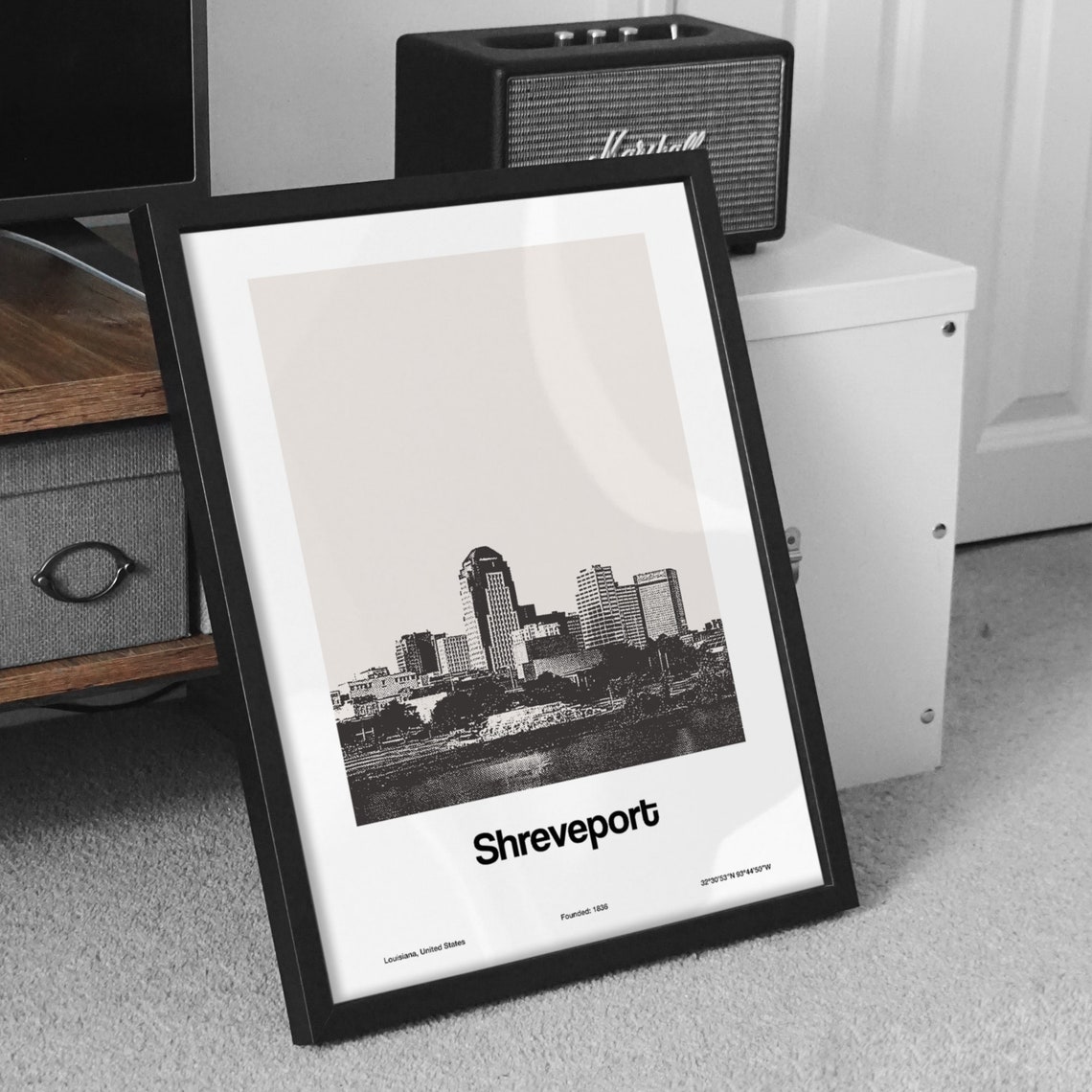 Shreveport Louisiana Poster Downtown Shreveport La Print Shreveport Skyline Black White Shreveport Wall Art Minimalist Custom City Print - Image 2
