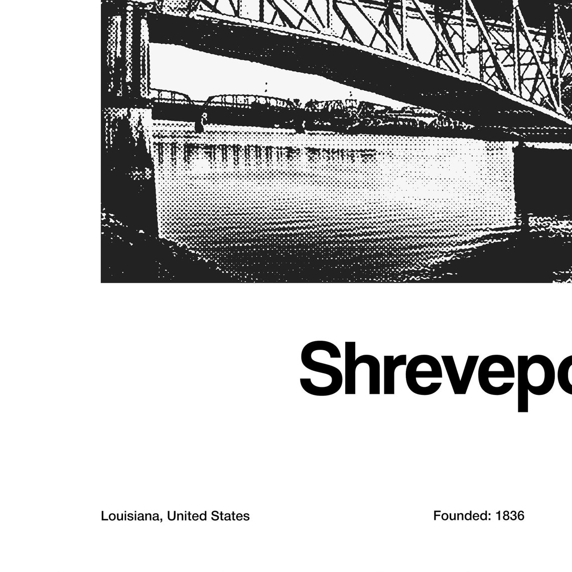 Shreveport Louisiana Print Shreveport La Poster Shreveport Longallen Bridge Black White Shreveport Wall Art Minimalist Custom City Print - Image 3