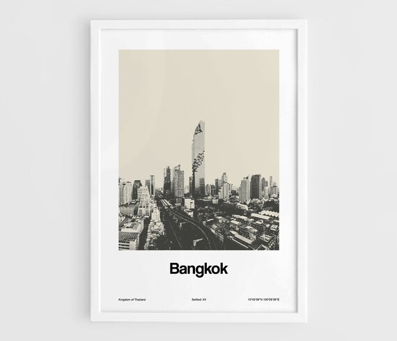 Bangkok Skyline Minimalist Travel Poster, Kingdom Of Thailand