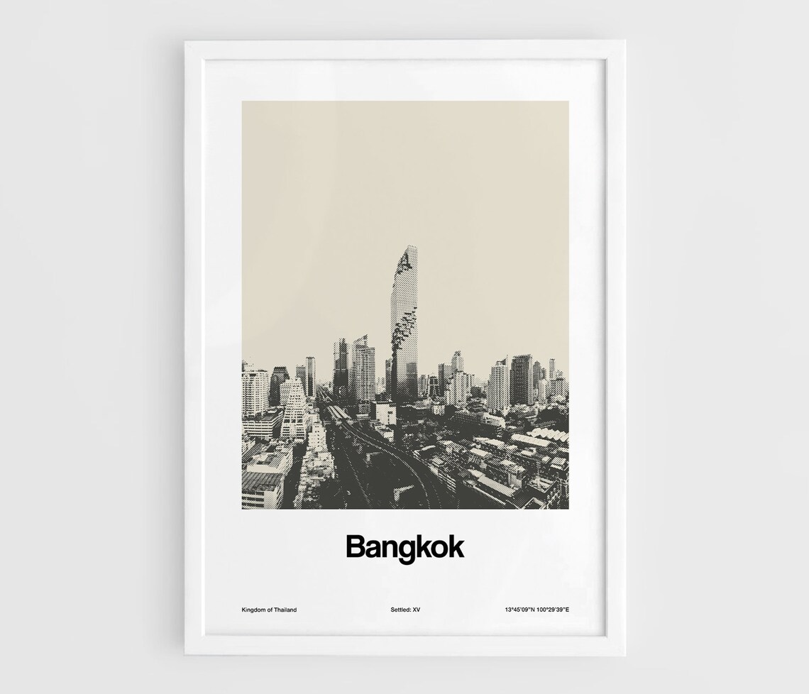 Bangkok Skyline Minimalist Travel Poster, Kingdom Of Thailand