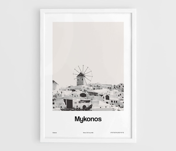 Mykonos Town Skyline Poster, Minimalist Travel Poster