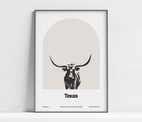Texas Longhorn Arch, Minimalist Texas Travel Poster