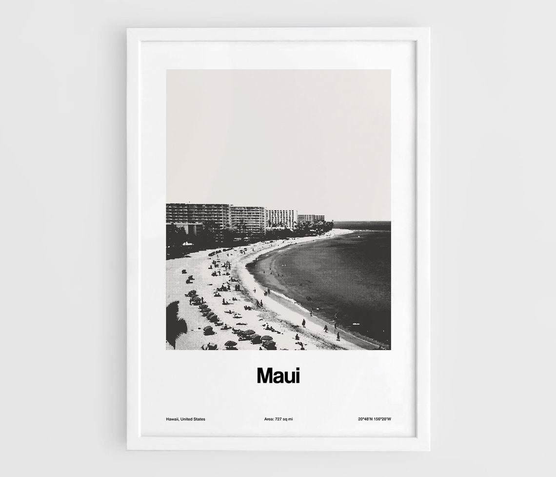 Maui Island Minimalist Poster Print, Hawaii
