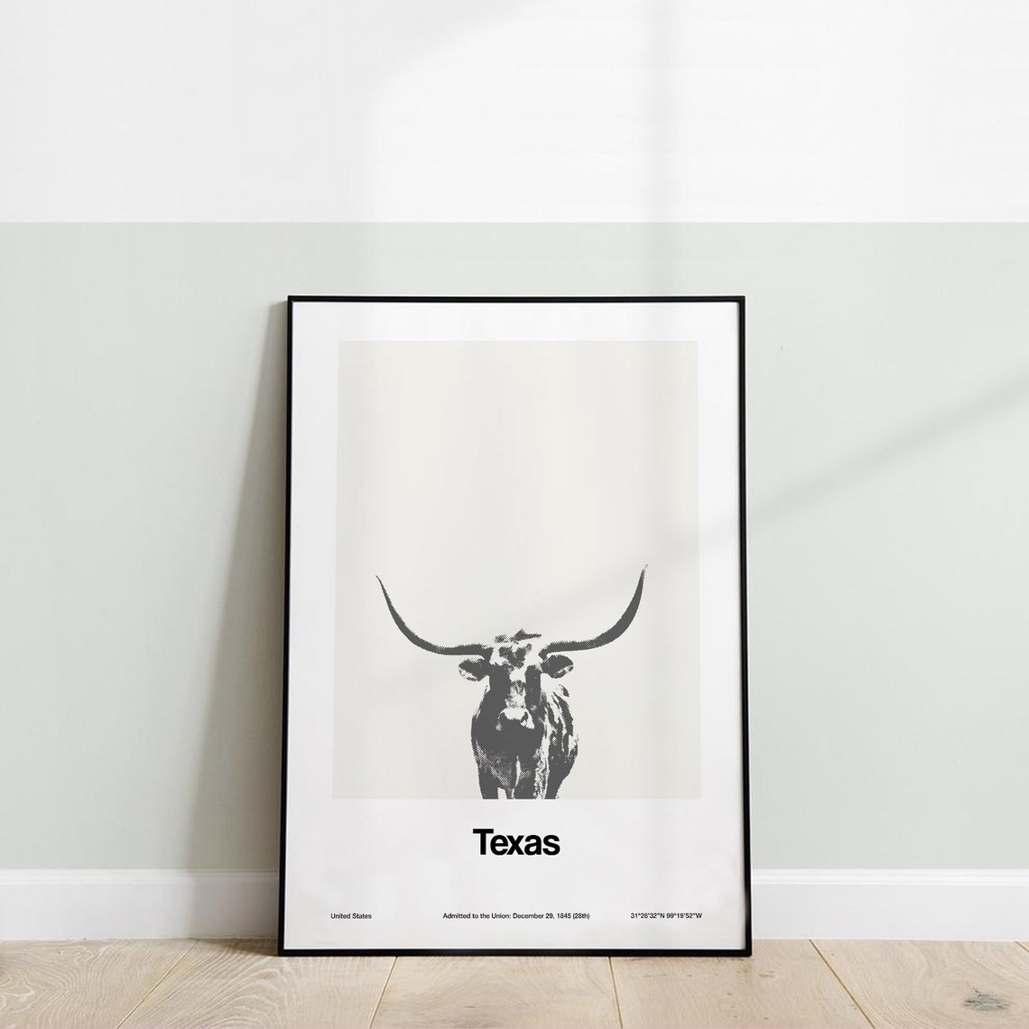 Custom Texas Longhorn, Texas State Minimalist Poster Print - Image 2