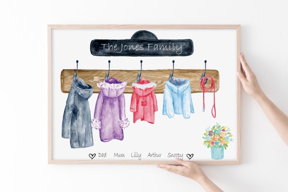 Personalised Coats on Hooks Family Print