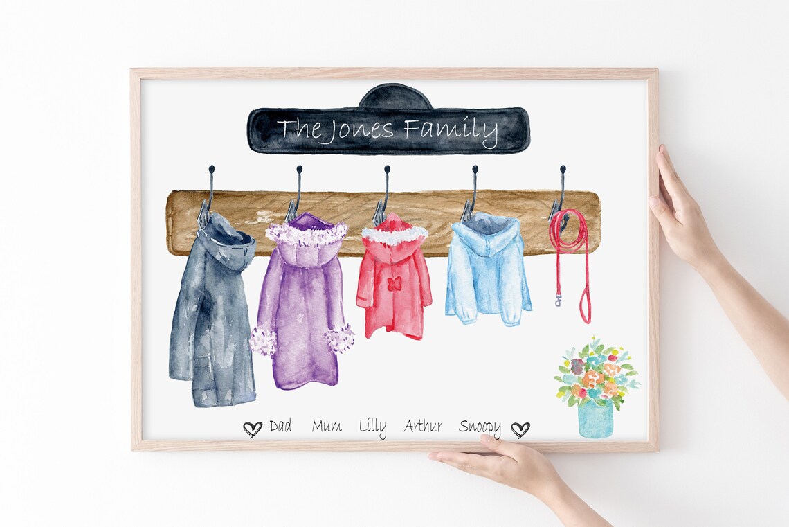 Personalised Coats on Hooks Family Print
