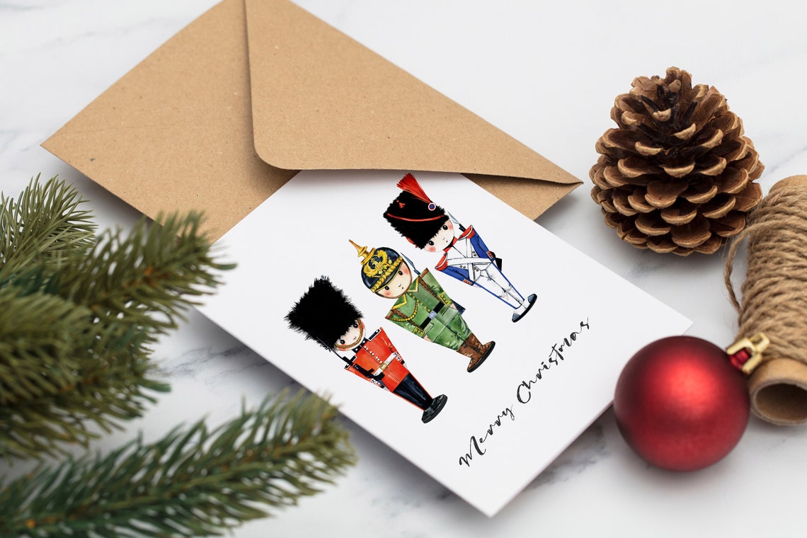 Merry Christmas Nutcracker Soldiers Watercolor Festive Card Poster