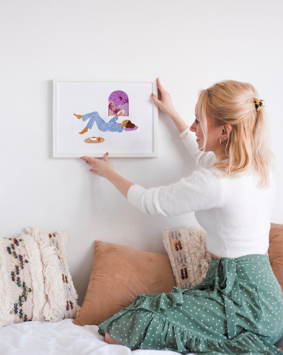 Lounging Woman in Pyjamas, Bedroom Art Print - Image 2