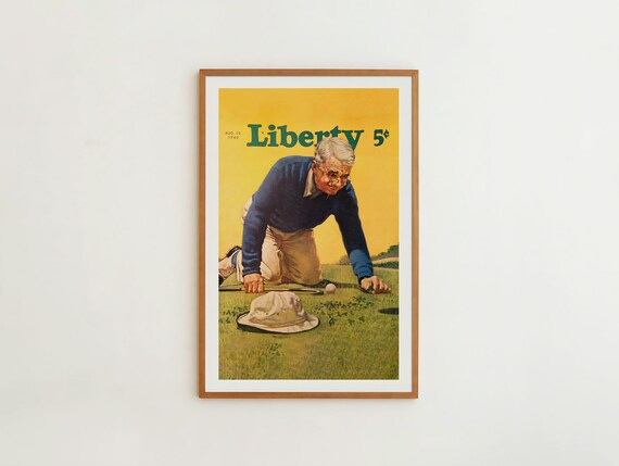 Liberty 1940 Golf Cover Vintage Golfer Putting Yellow Art Poster