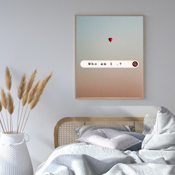 Who Am I Search Bar Hot Air Balloon Minimalist Dreamy Art Poster