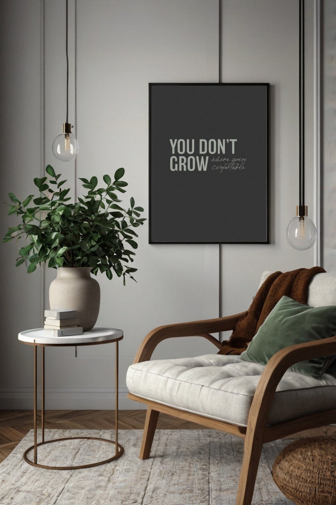 You Don't Grow Where You're Comfortable Dark Minimal Quote Poster - Image 2
