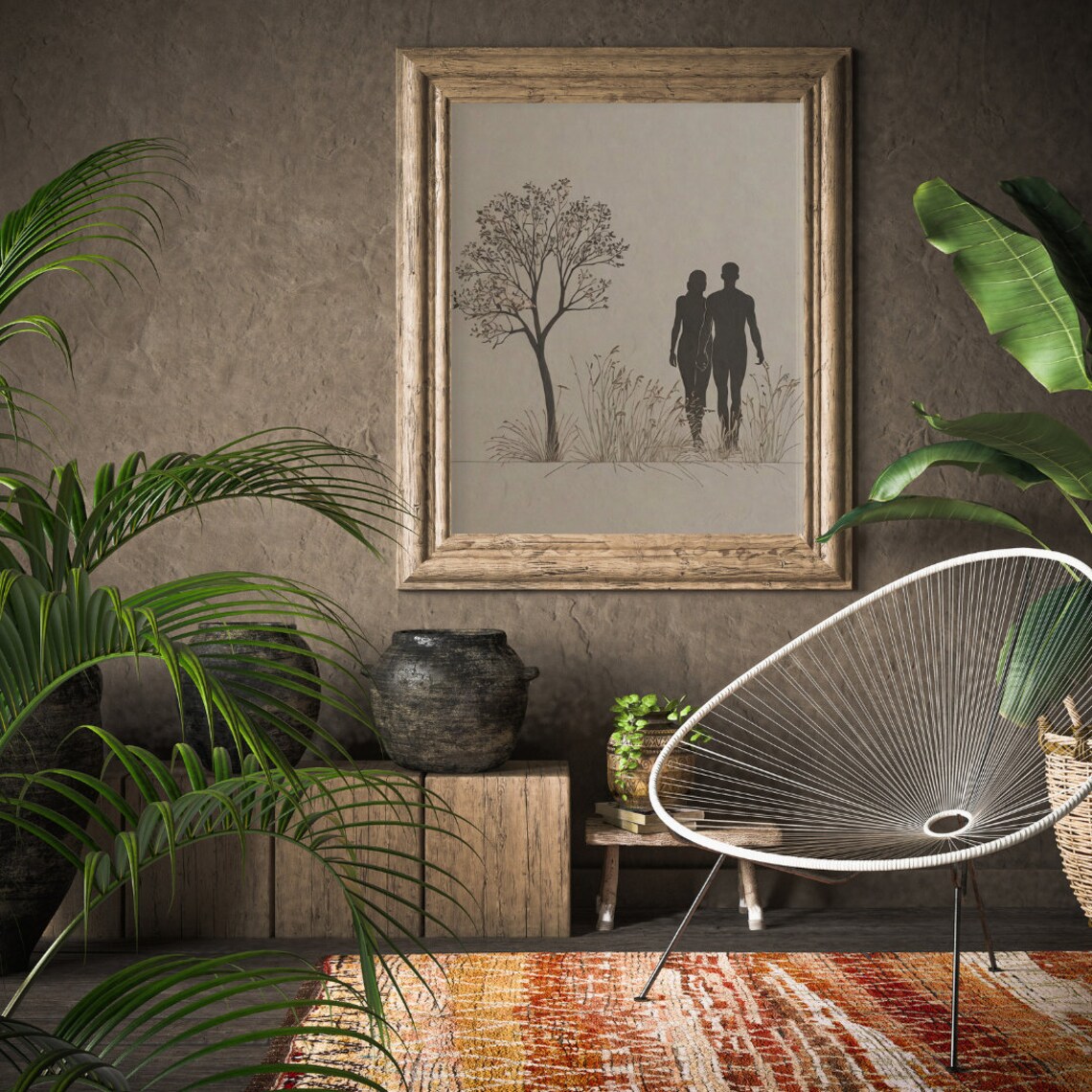 Couple Walking Silhouette Nature Grass Minimalist Romantic Art Poster - Image 2
