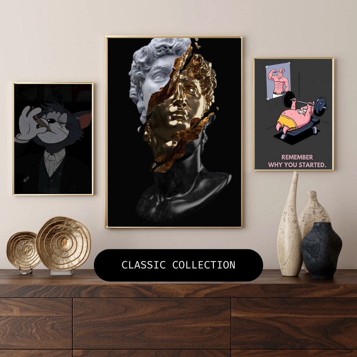 David Bust Split Marble and Gold Surreal Sculpture Art Poster - Image 2