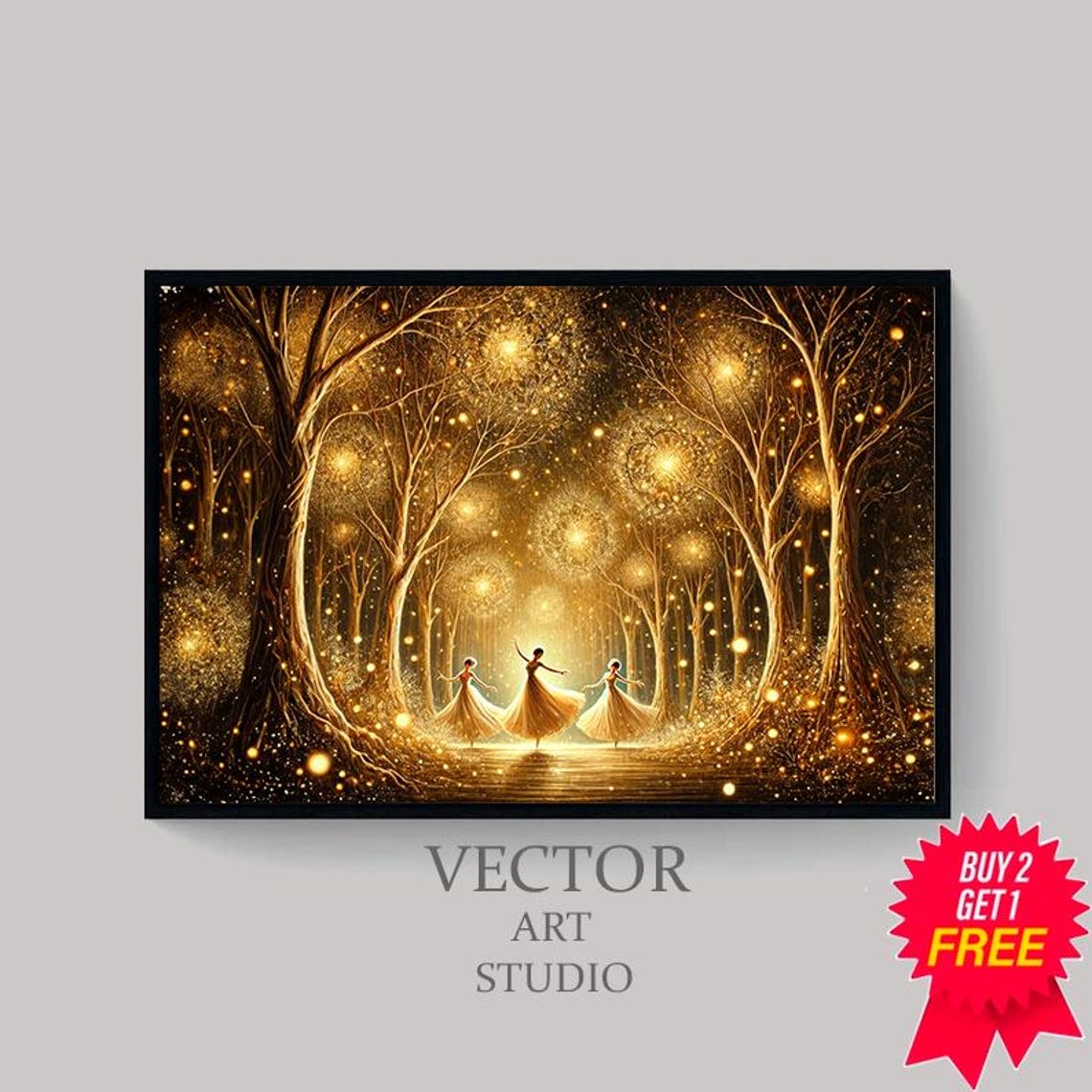 Golden Forest Fairy Dance in Sparkling Enchanted Night Light Poster - Image 4