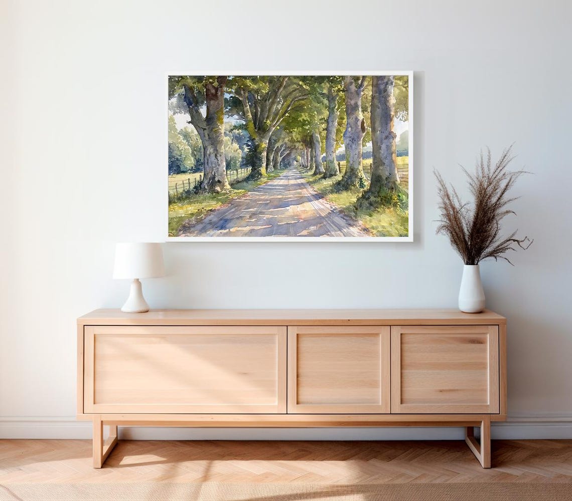 Tree Lined Country Road Summer Watercolor Rural Landscape Poster - Image 2