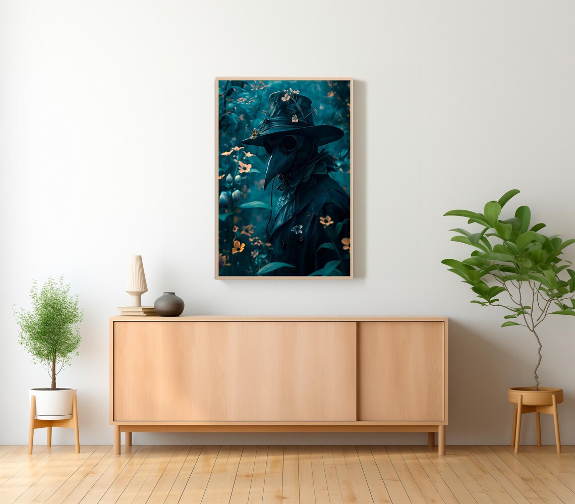 Plague Doctor Vintage Gothic Floral Art Print - Image 2