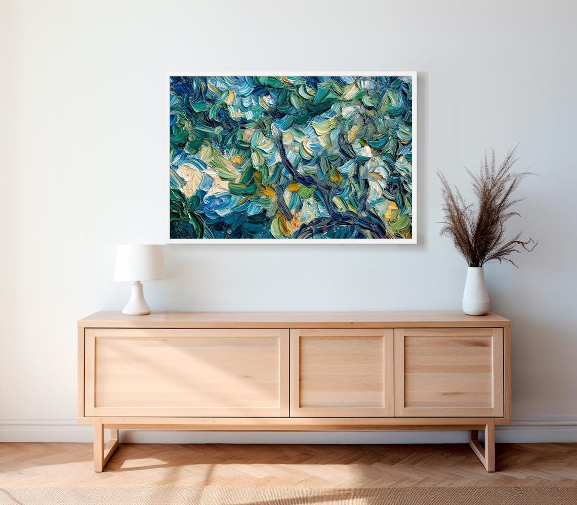 Thick Impasto Blue Green Foliage Abstract Painting Modern Art Poster - Image 2