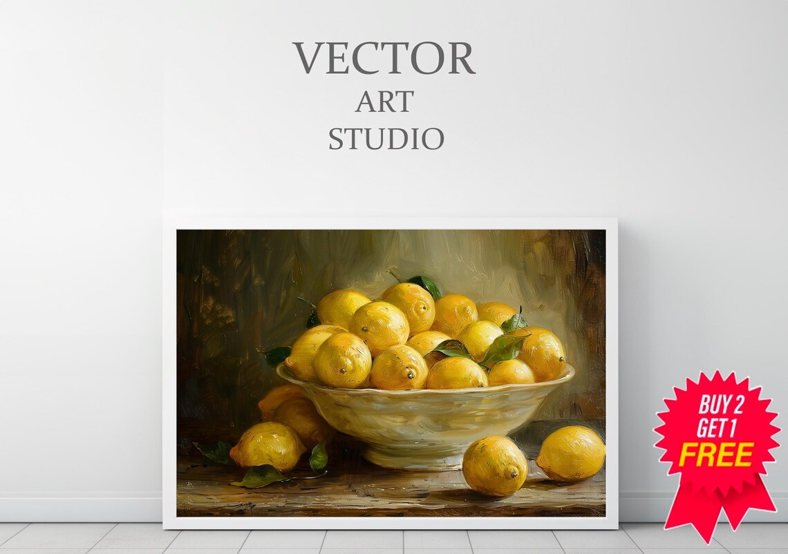 Moody Lemon Painting Art Vintage Fruit Still Life - Image 3
