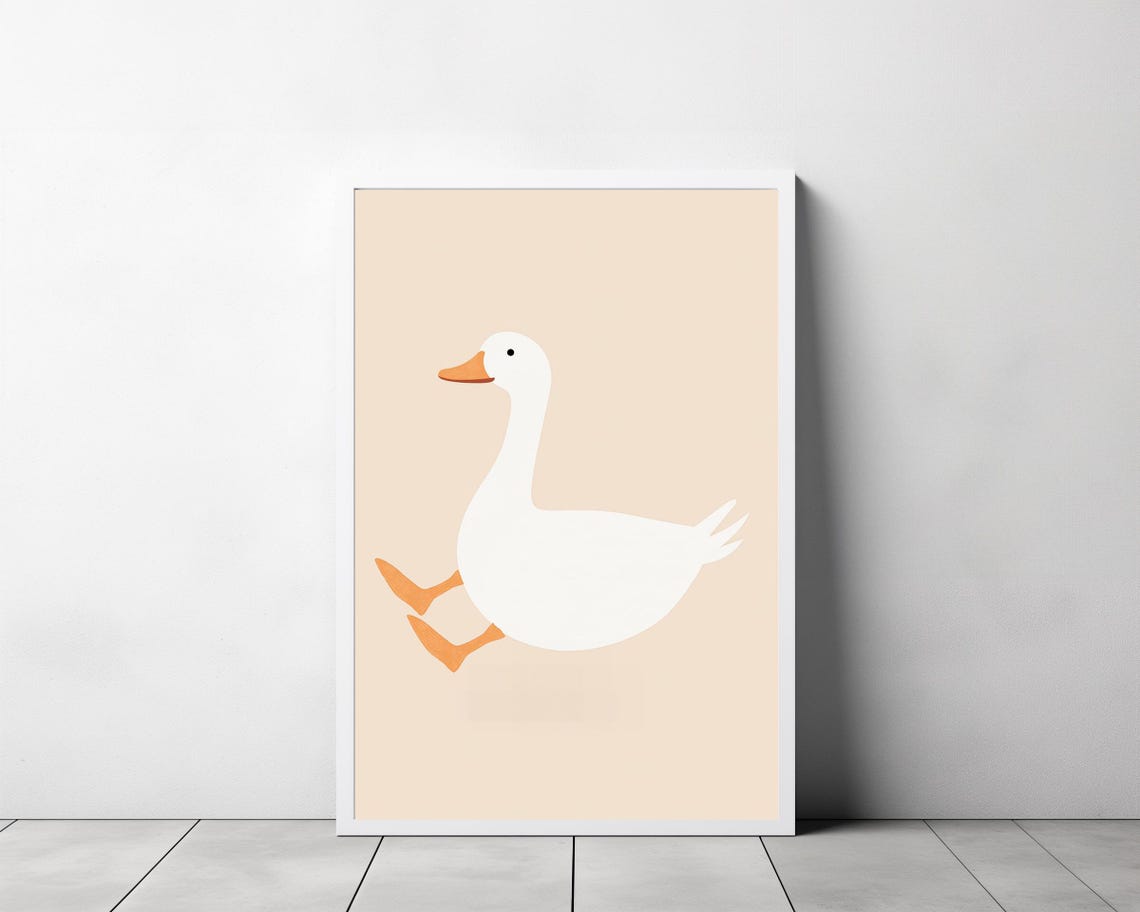Silly Slim Goose on a Cream Background Minimalist Nursery Art Poster - Image 3