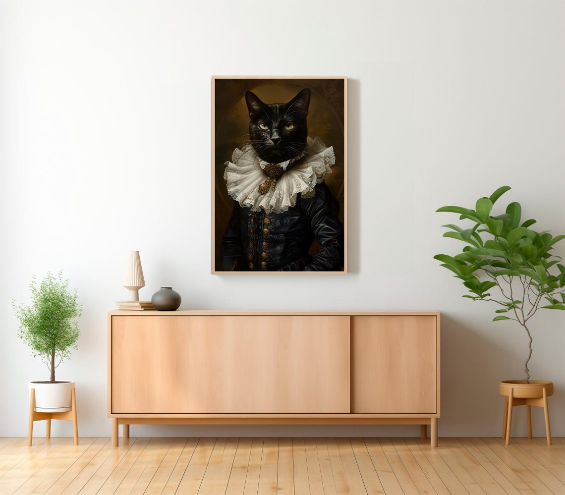 Majestic Black Cat Pendant Locket Renaissance Ruff Collar Poster - Image 2