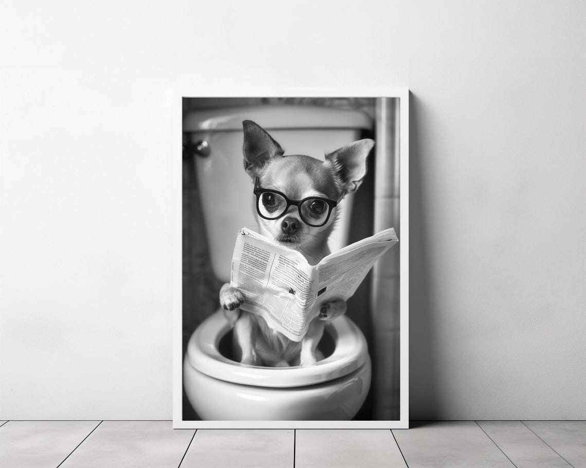 Chihuahua Art Funny Bathroom Decor Chihuahua In Toilet Animal In Toilet Petshop Art Dog Art Chihuahua Gift - Image 3