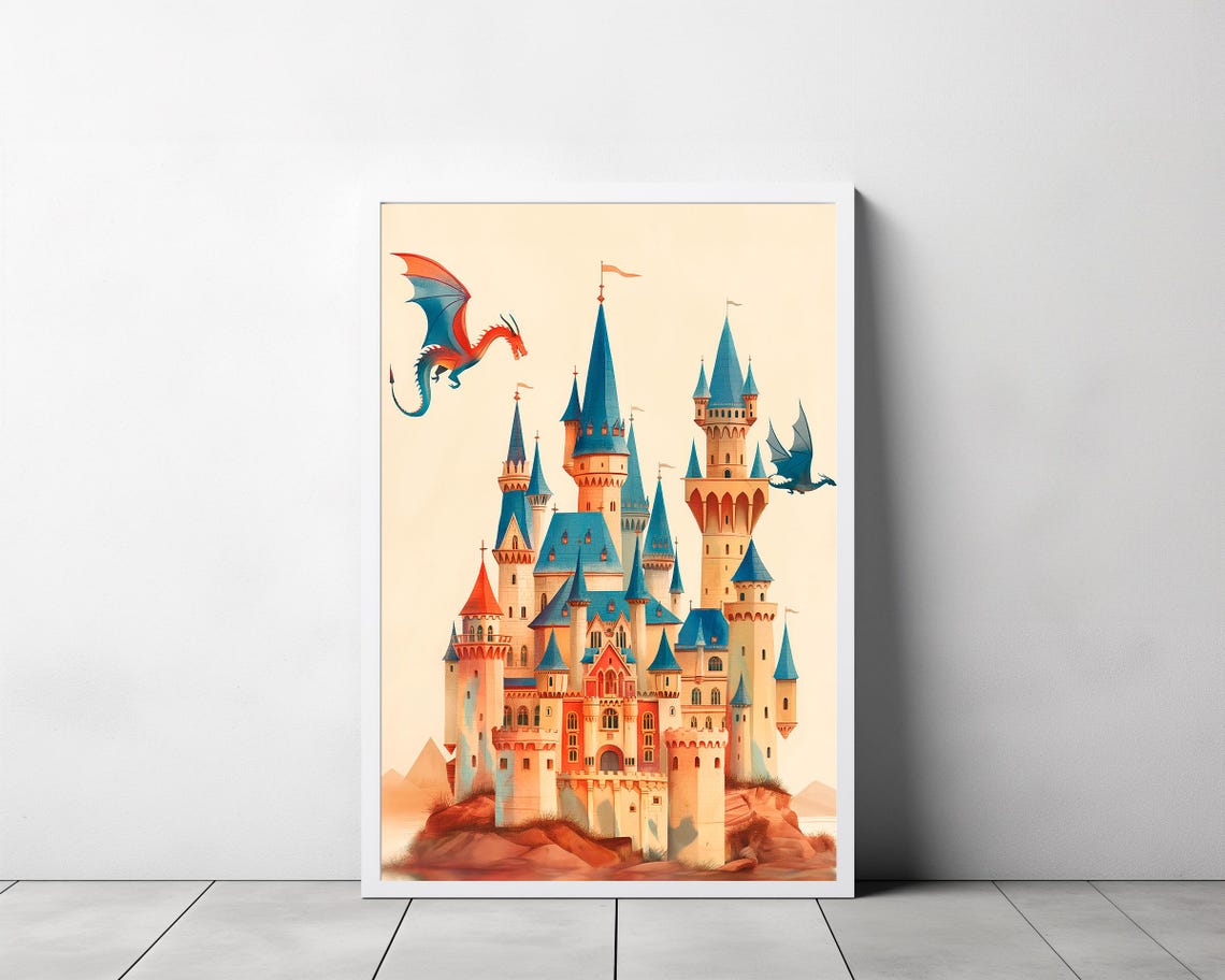 Fantasy Castle And Dragon Print Kids Posters Decor Whimsical Fairytale Art Magical Kingdom Instant Nursery Wall Art - Image 3