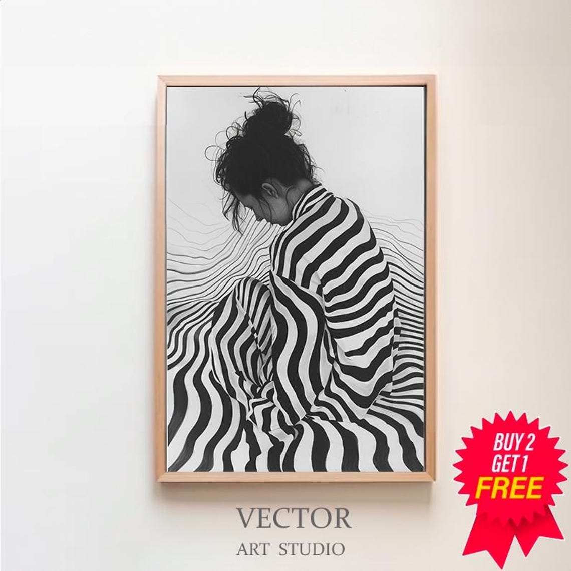 Black and White Woman in a Zebra Striped Dress from Behind Poster