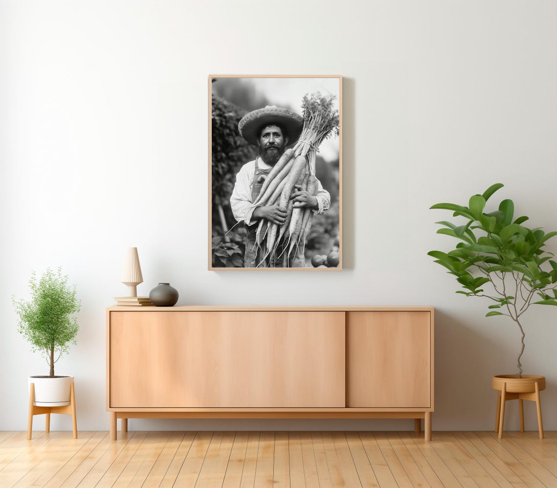Vintage Mexican Farmer Holding Giant White Carrots Photo Poster - Image 2