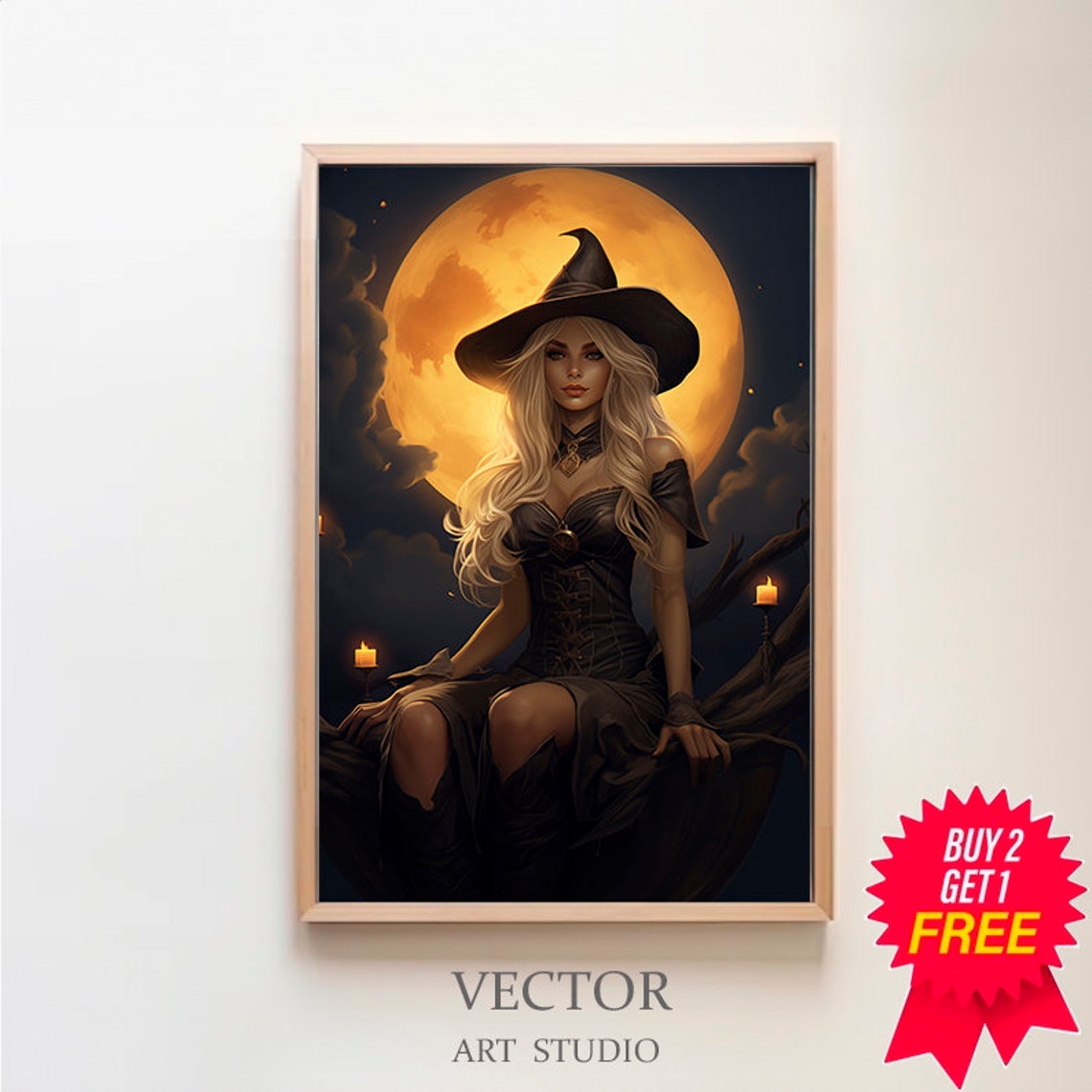 Blonde Witch Girl with Full Moon Gothic Dark Academia Poster