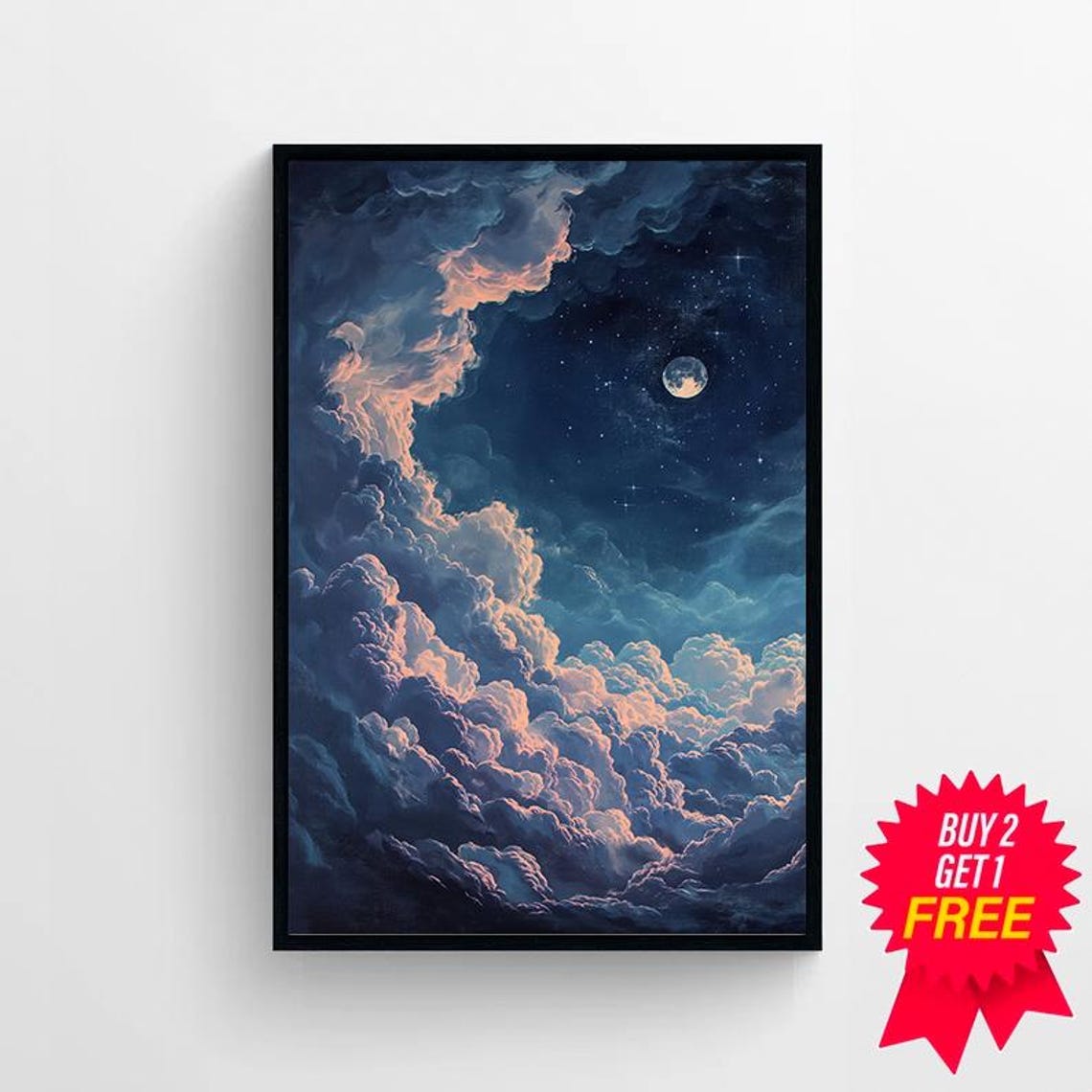 Enchanting Moon Art Print Vintage Inspired Dark Academia Dark Cottagecore Celestial Art Print Night Sky Painting - Image 4