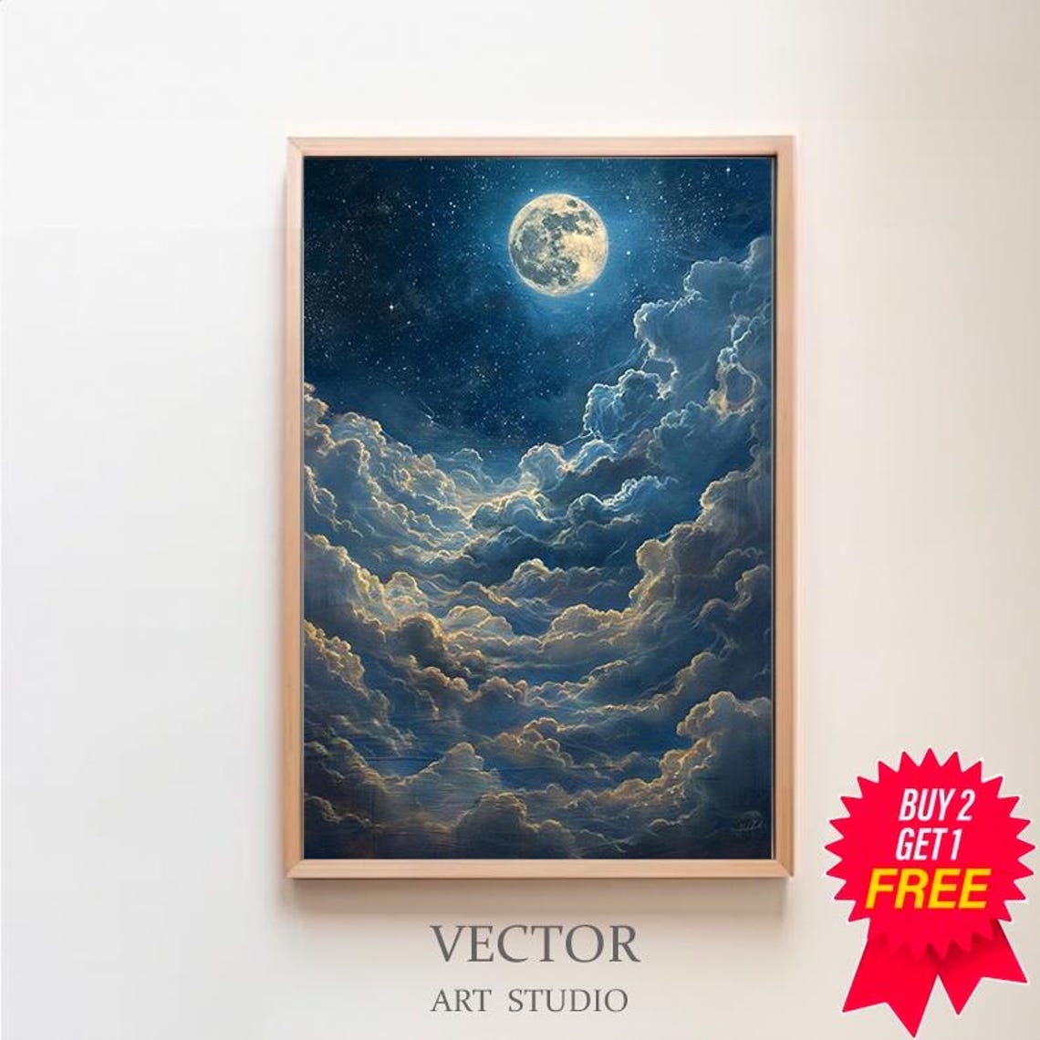 Enchanting Moon Art Print Vintage Inspired Dark Academia Dark Cottagecore Celestial Art Print Night Sky Painting