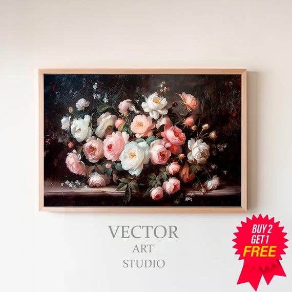 Dark Floral Prints Moody Vintage Wall Decor Antique Art Moody Dark Floral Art Print Moody Maximalist Botanical Wall Art