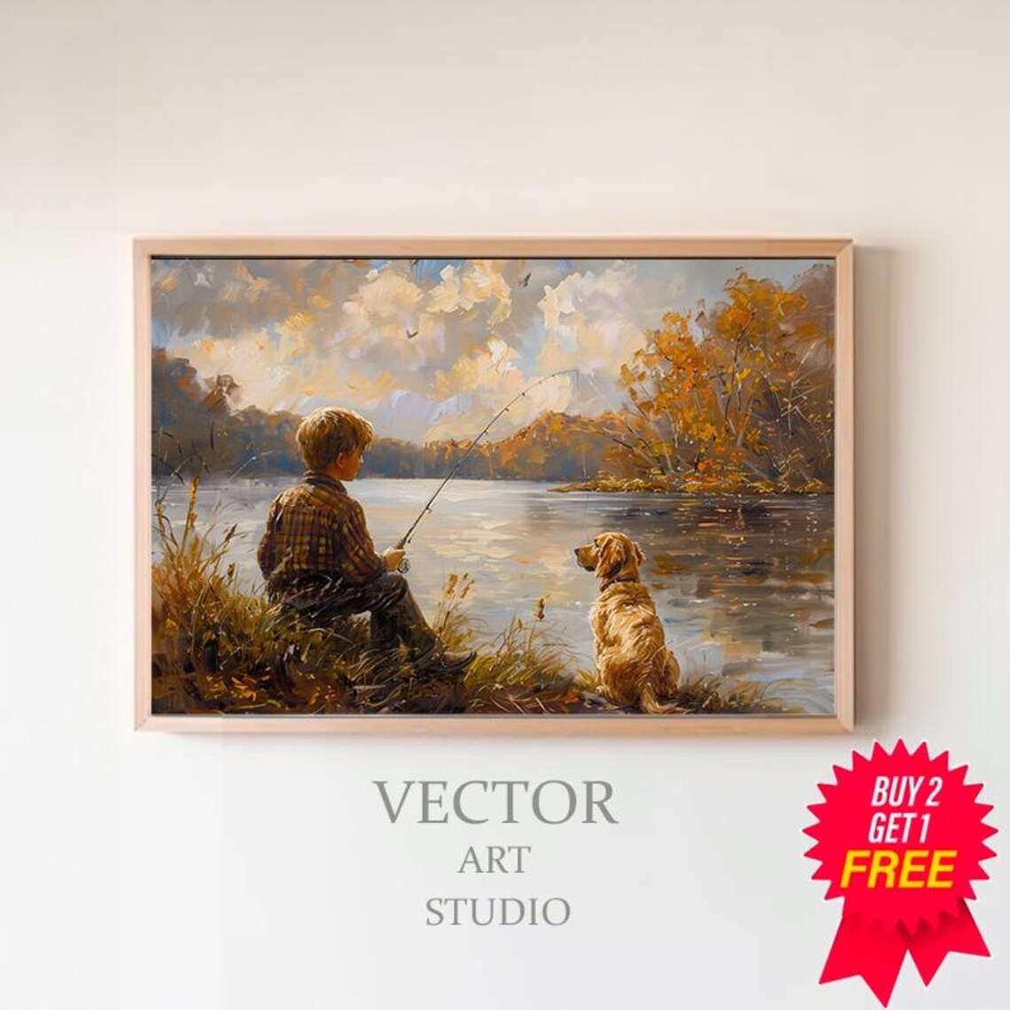Boy and Dog Vintage Country Nursery Wall Art Print