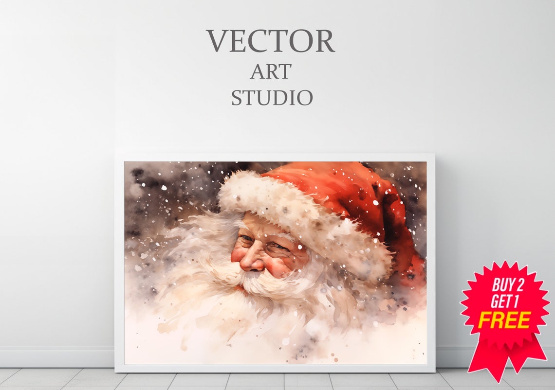 Laughing Santa Claus Close Portrait in a Snowy Watercolor Poster - Image 3