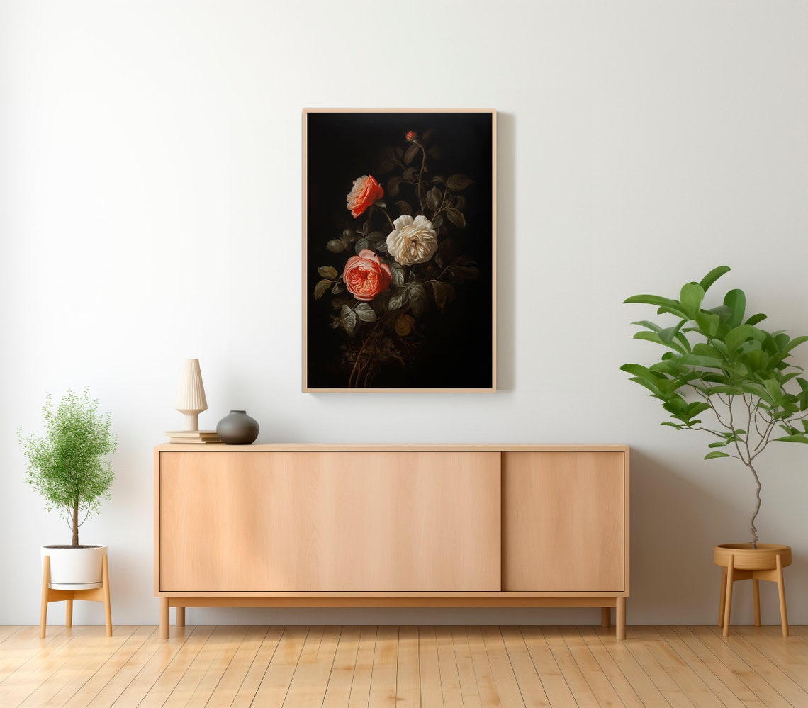 Vintage Moody Dark Flower Print Art Dark Academia Botanical Wall Art Floral Still Life Oil Painting - Image 2