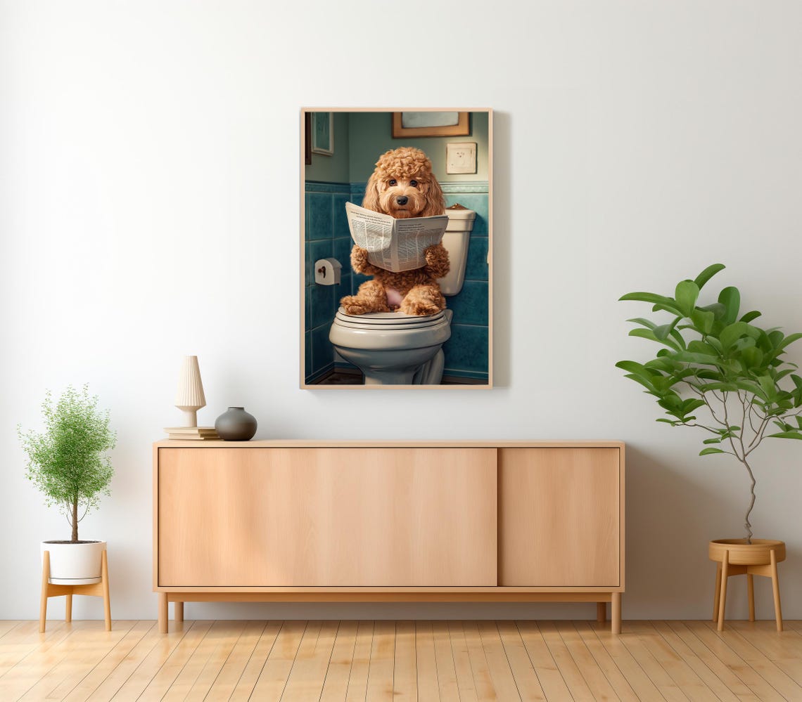 Labradoodle Auf Toilette Und Liest Zeitung Badezimmer Bild Badezimmer Deko Labradoodle Geschenk Funny Picture Einrichtung Ideen Badezimmer - Image 2