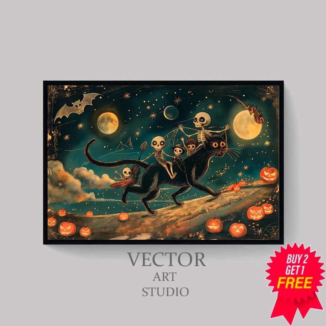 Vintage Halloween Black Cat, Dark Academia Poster - Image 4