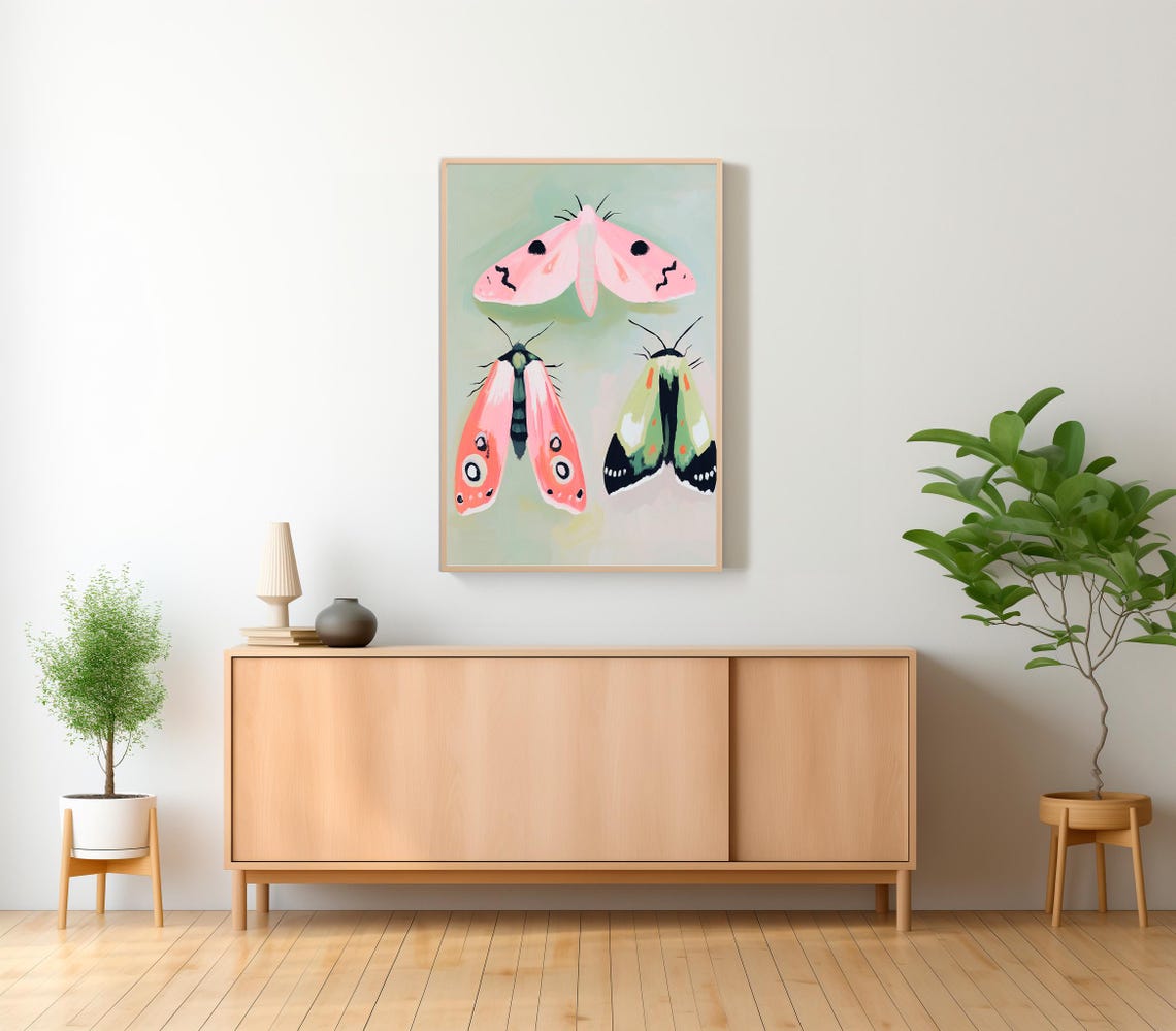Colorful Moth Painting Vibrant Insect Wall Art Print Animal Lover Bright Bug Portrait Kids Room Playroom - Image 2