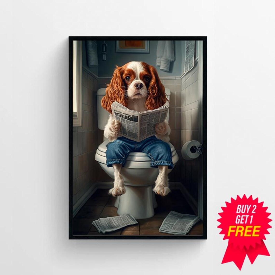 Cavalier King Charles Spaniel Bathroom Art Print - Image 4